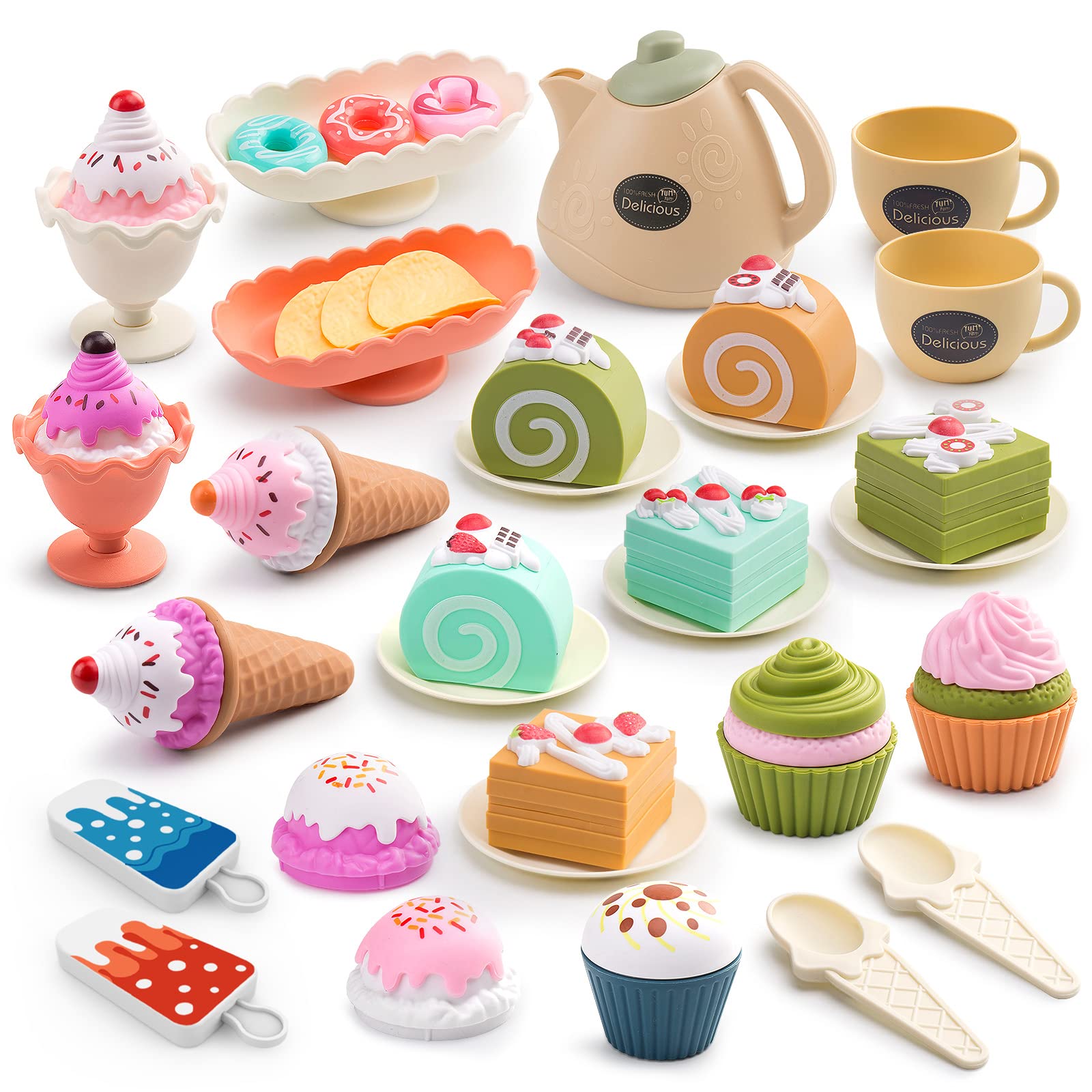 65 Pcs Cakes Play Food Set, Biscuits Pretend F