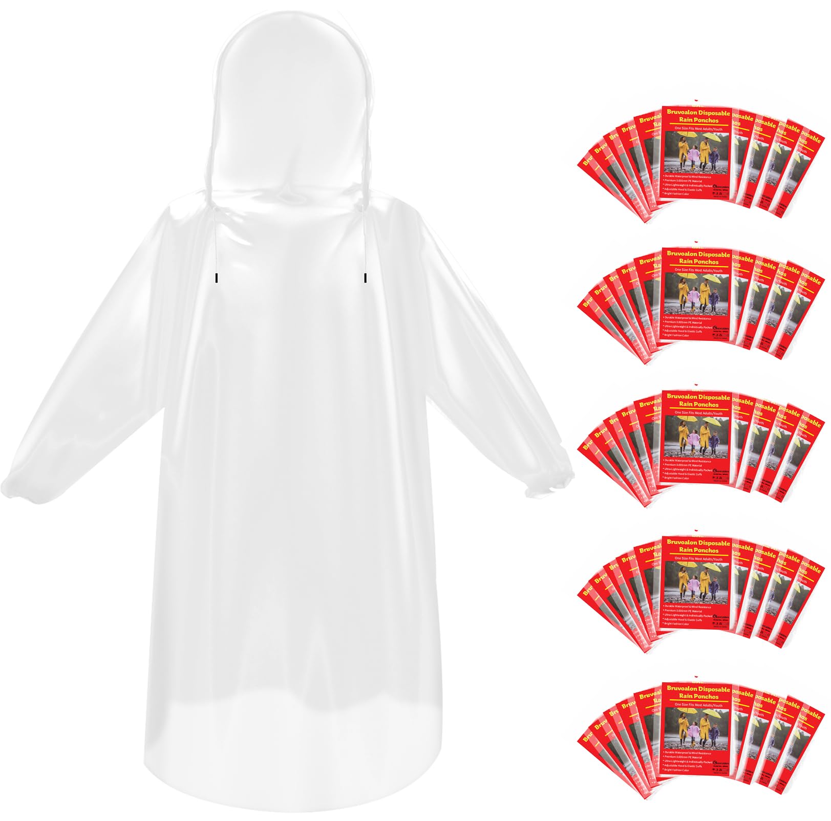 Disposable Rain Ponchos — 50 Pack